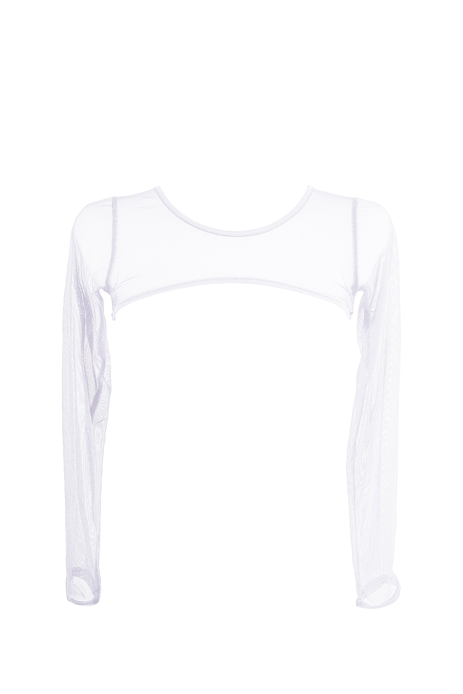 Super crop Top Long Sleeve Sheer Mesh  /  SUPER CROP White,TOPS - EXES LINGERIE