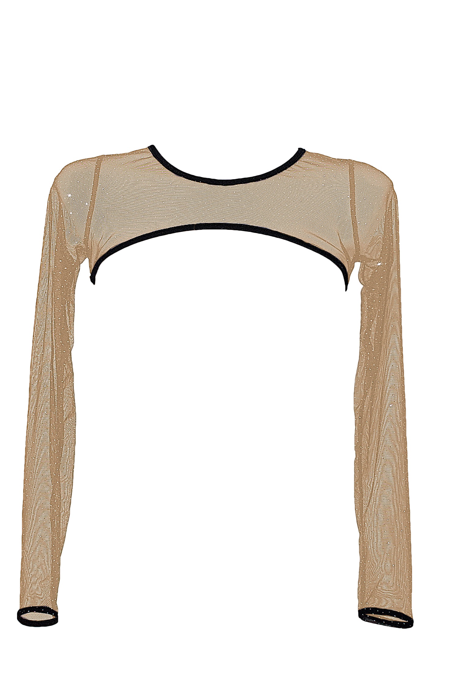 Super Crop Top Long Sleeve Sheer Sparkles Mesh Black  /  SUPER CROP NUDE sparkles,TOPS - EXES LINGERIE