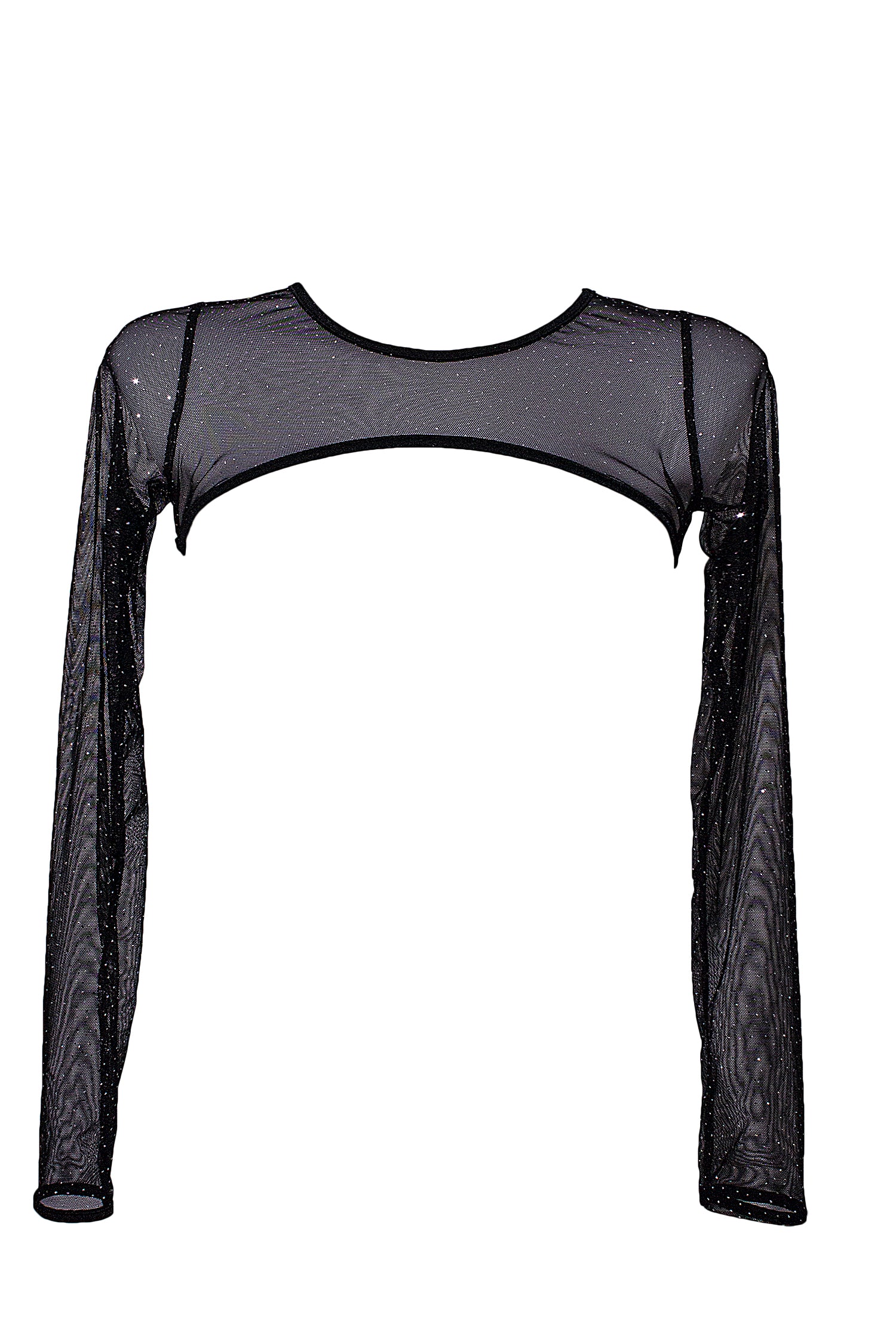 Super Crop Top Long Sleeve Sheer Sparkles Mesh Black  /  SUPER CROP Black sparkles