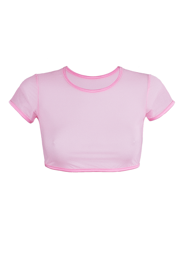Crop T-Shirt Short Sleeve Stretch Mesh / BABY PINK - EXES LINGERIE