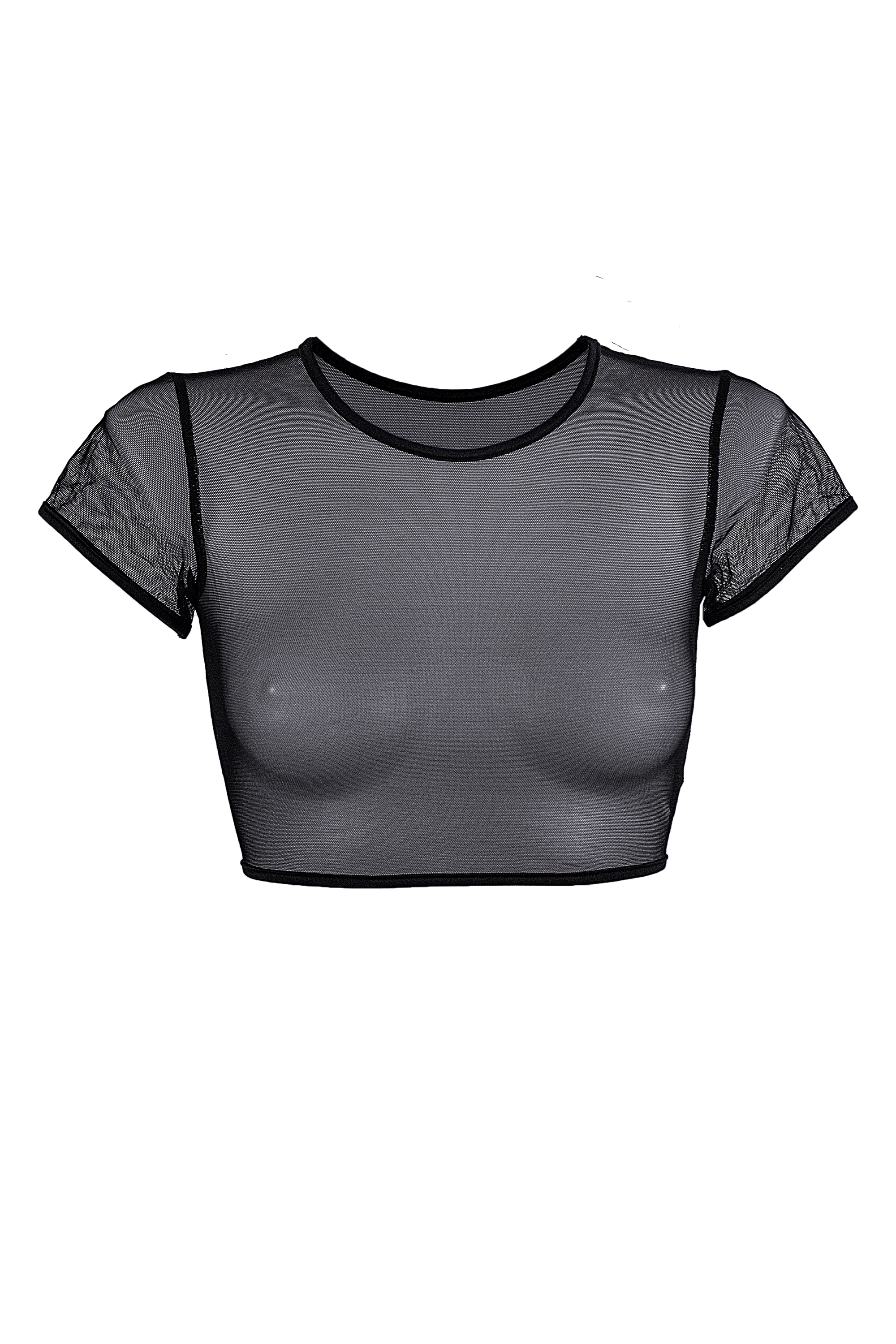 Crop T-Shirt Short Sleeve Stretch Mesh / BLACK - EXES LINGERIE