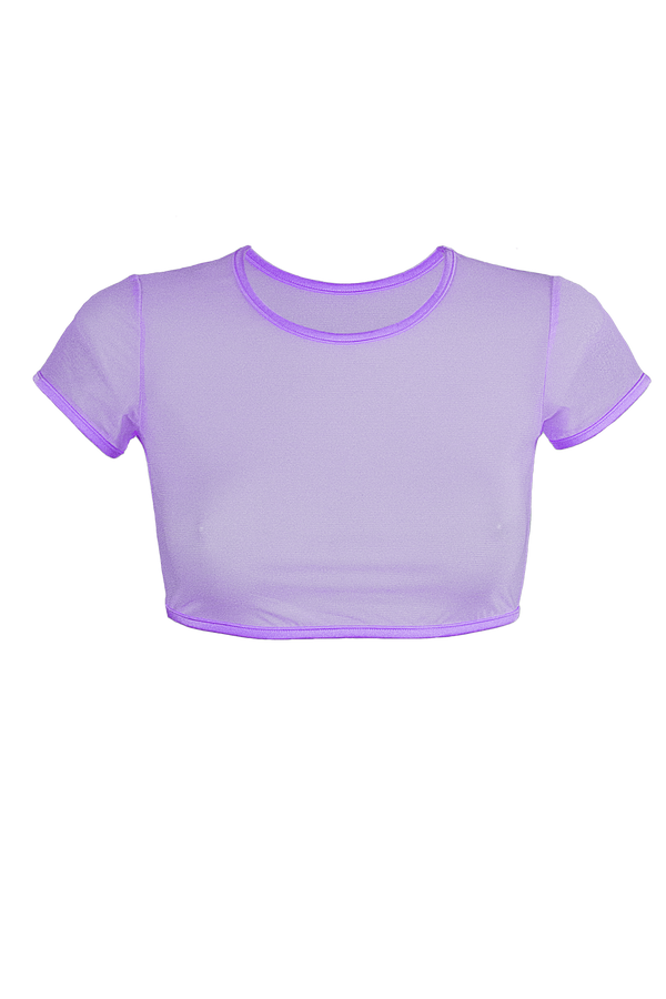 Crop T-Shirt Short Sleeve Stretch Mesh / LILAC - EXES LINGERIE