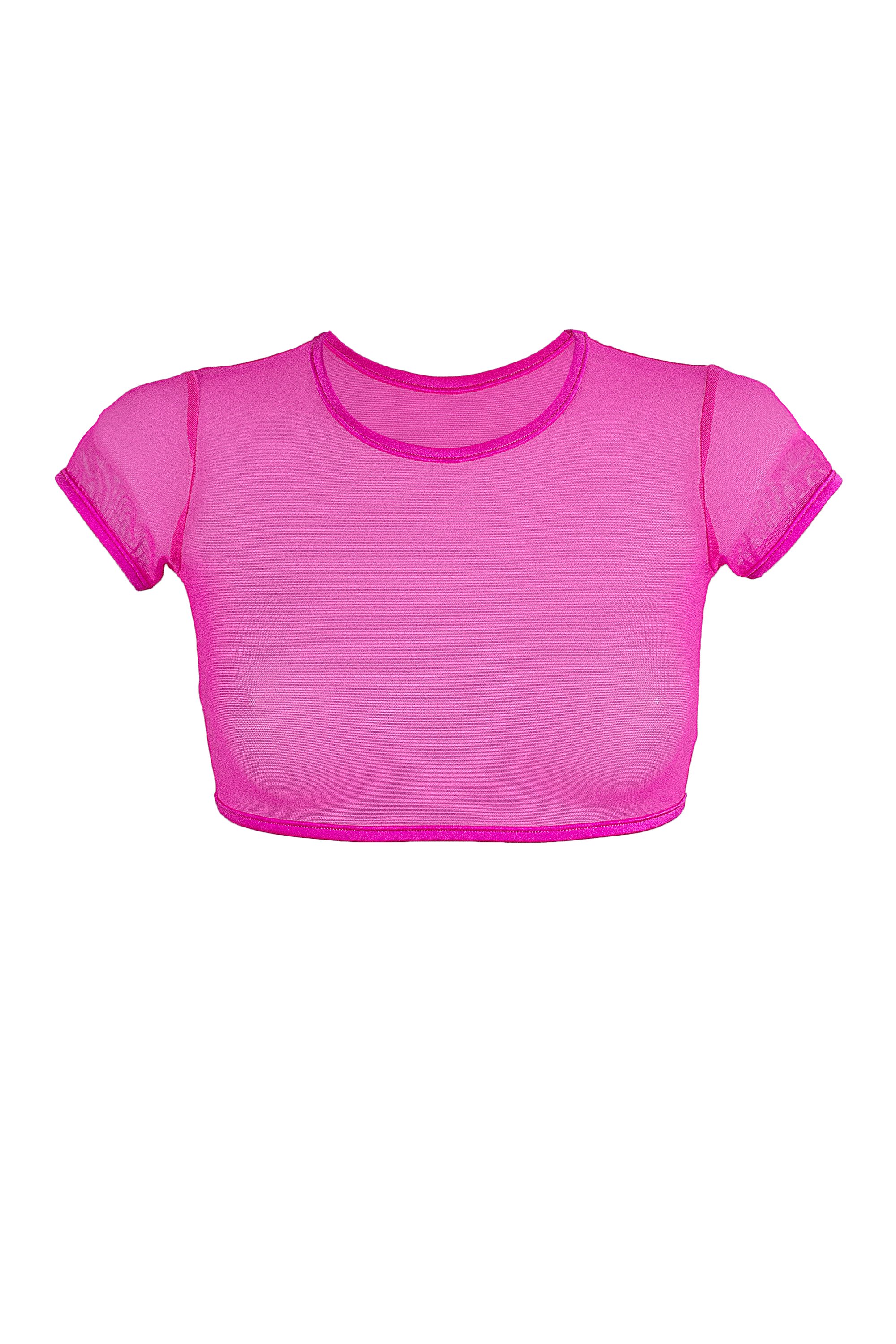 Crop T-Shirt Short Sleeve Stretch Mesh / NEON PINK - EXES LINGERIE