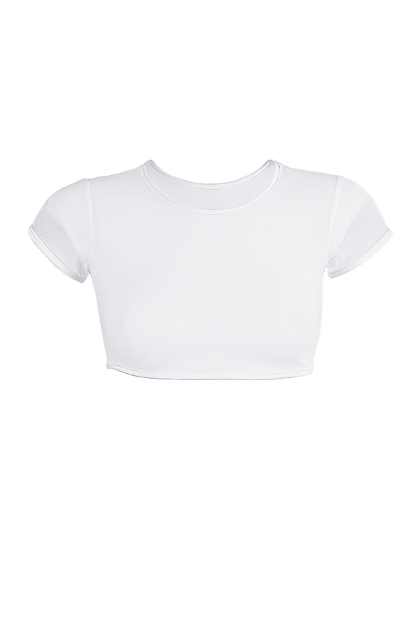 Crop T-Shirt Short Sleeve Stretch Mesh / WHITE - EXES LINGERIE