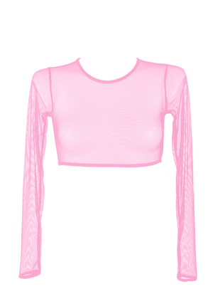 Crop T-Shirt Long Sleeve Stretch Mesh / BABY PINK - EXES LINGERIE