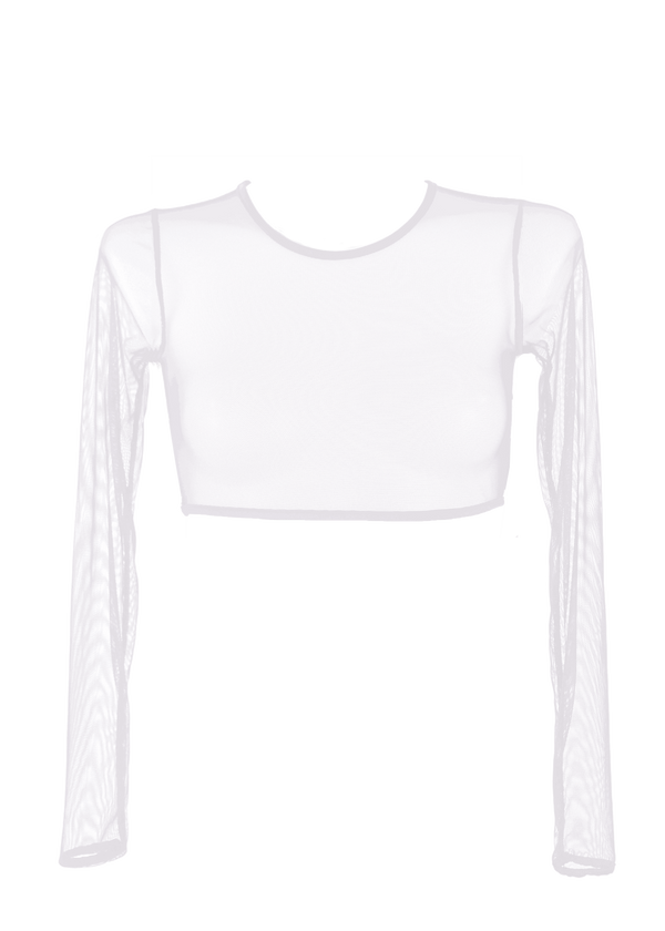 Crop T-Shirt Long Sleeve Stretch Mesh / WHITE - EXES LINGERIE