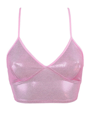 Bustier Holographic Crop top / HOLO BABY PINK