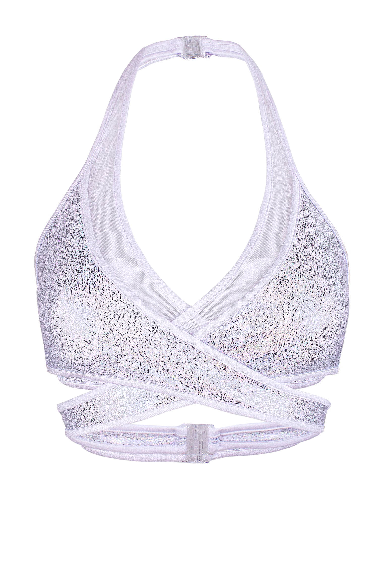 Cross-Over Halter Holgraphic Crop top / X-CROSS TOP / HOLO WHITE