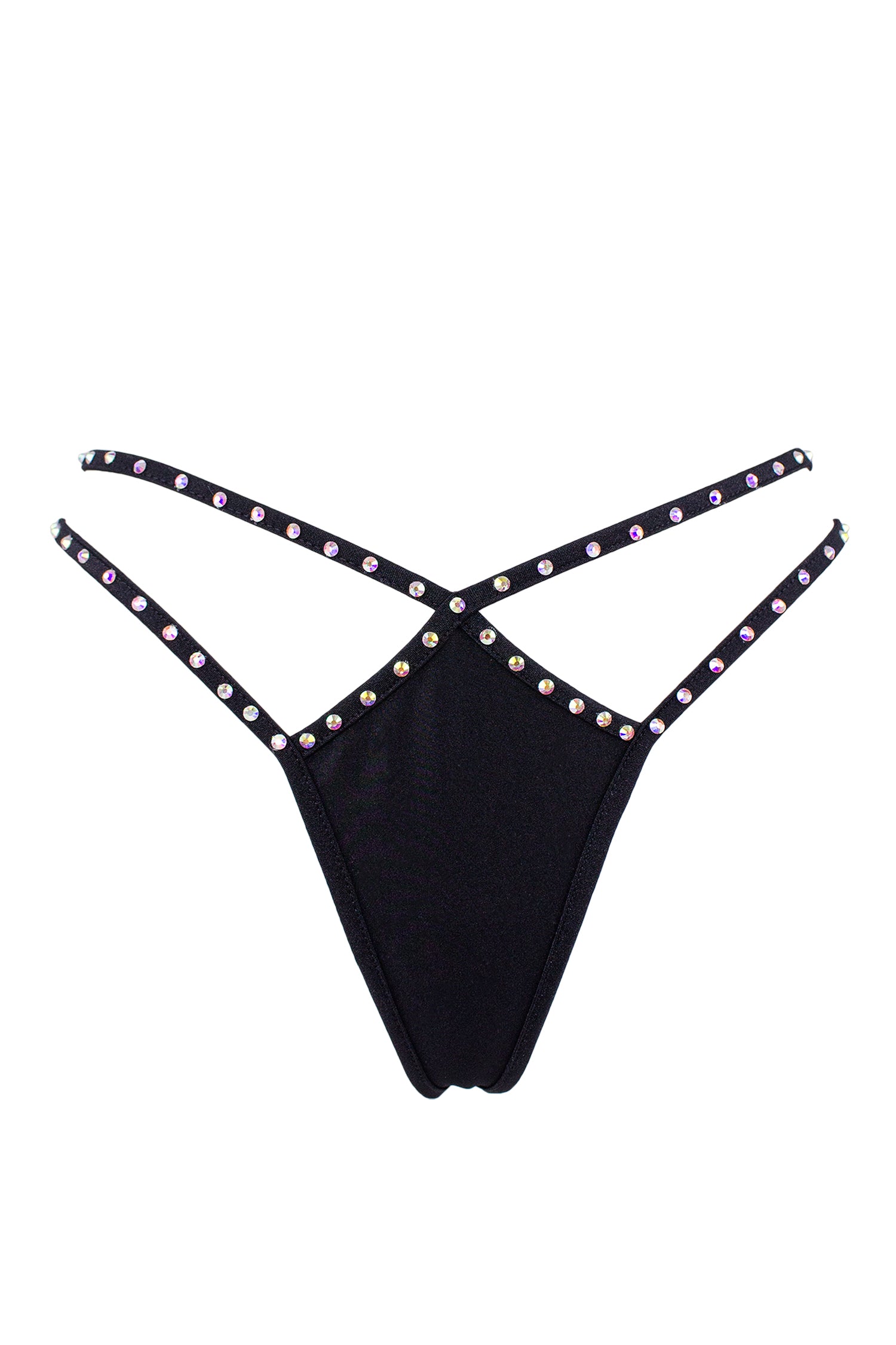 Mini thong double straps Crystals panty / DOUBLE CRYSTALS BLACK,BOTTOMS - EXES LINGERIE