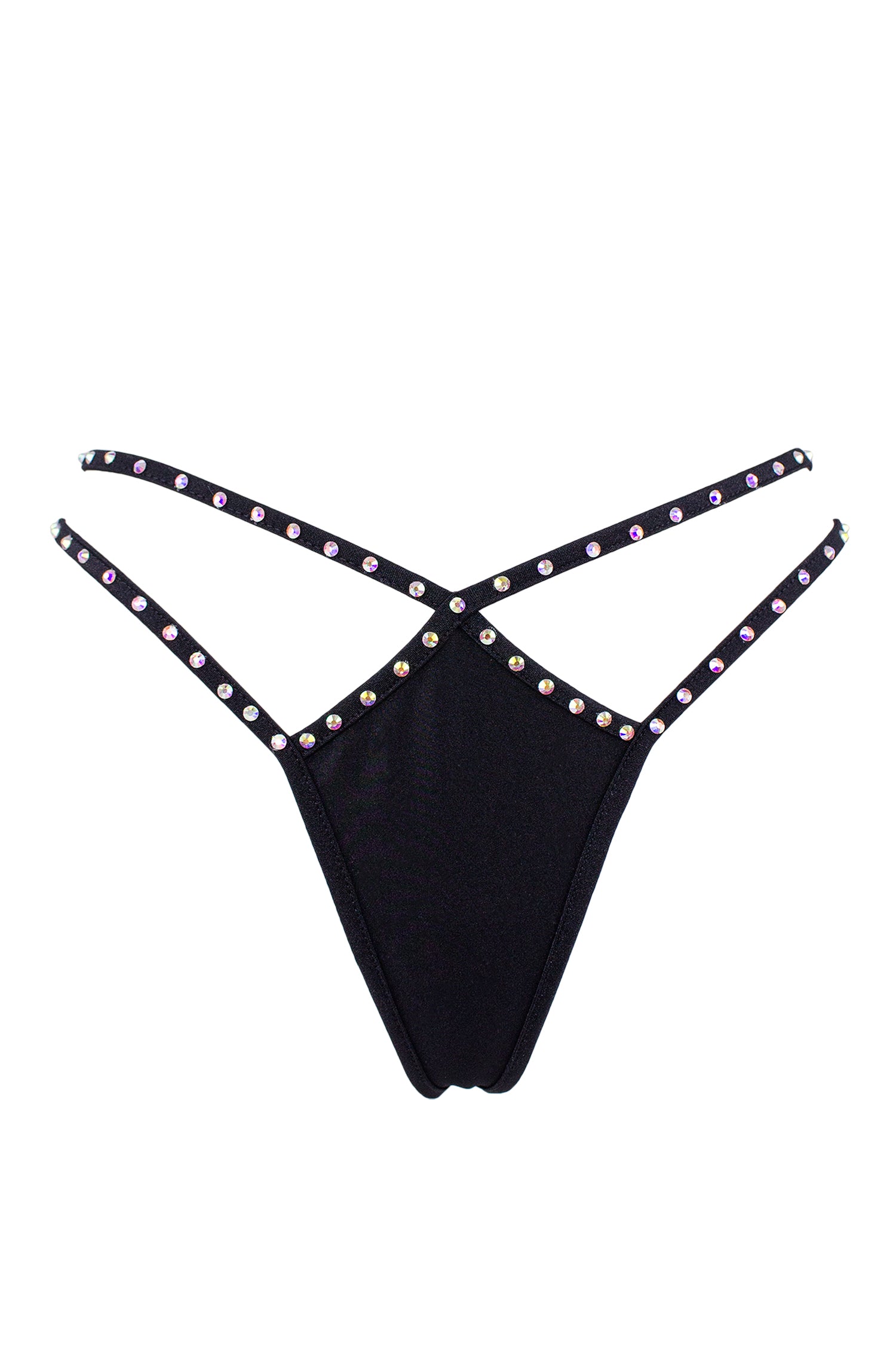 Mini thong double straps Crystals panty / DOUBLE CRYSTALS BLACK