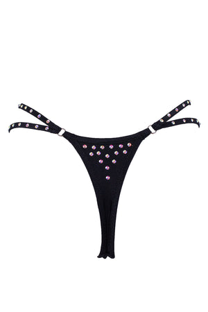 Mini thong double straps Crystals panty / DOUBLE CRYSTALS BLACK