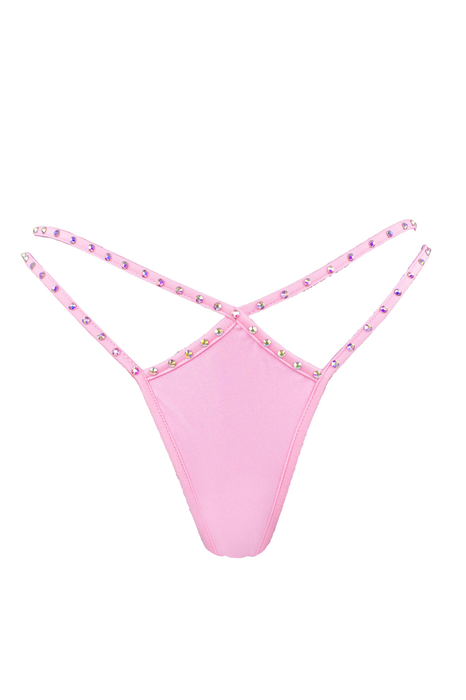 Mini thong double straps Crystals panty / DOUBLE CRYSTALS BABY PINK,BOTTOMS - EXES LINGERIE