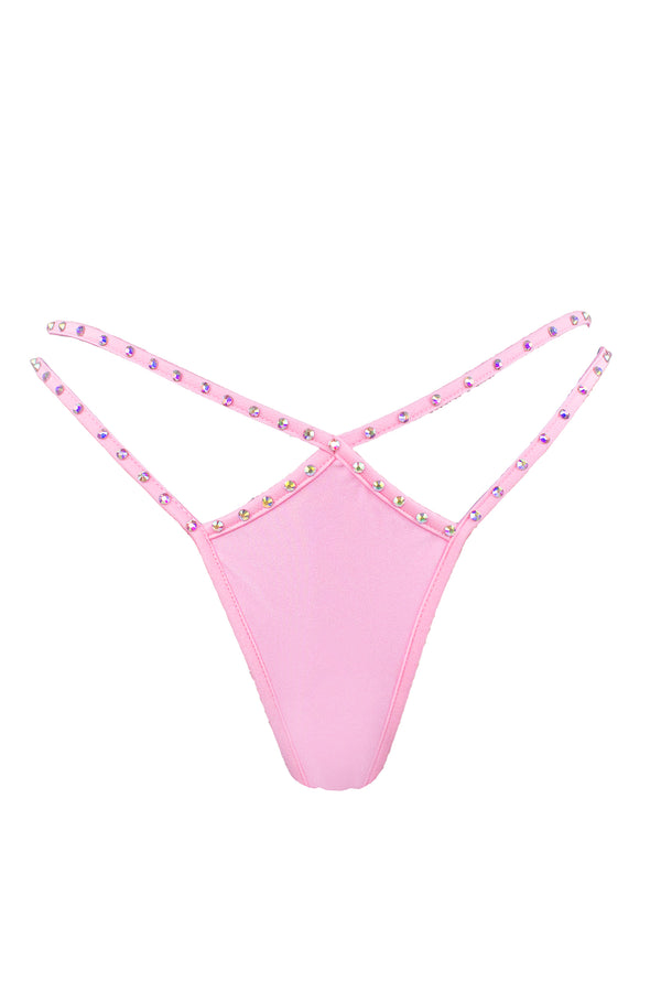 Mini thong double straps Crystals panty / DOUBLE CRYSTALS BABY PINK