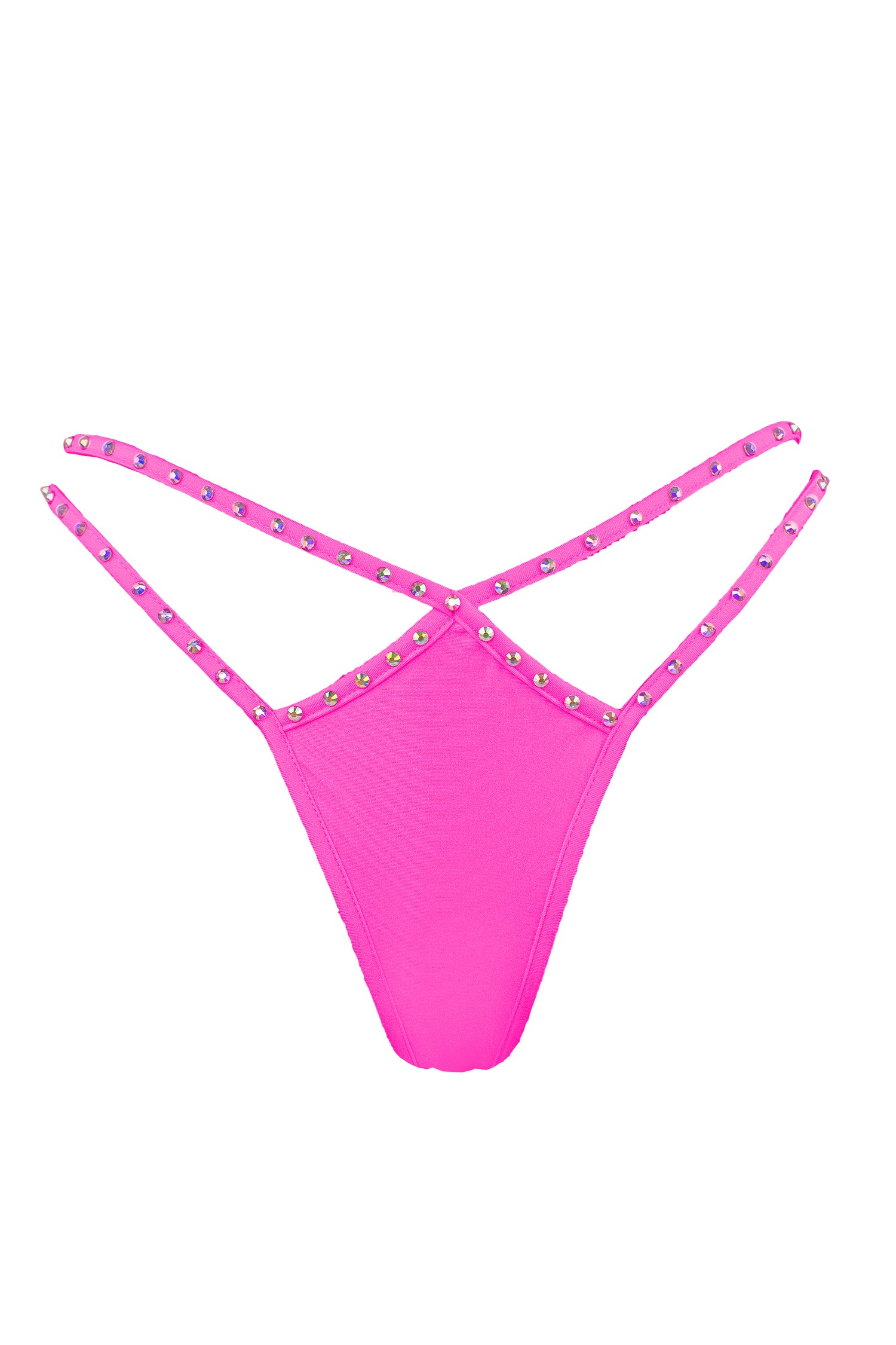 Mini thong double straps Crystals panty / DOUBLE CRYSTALS NEON PINK,BOTTOMS - EXES LINGERIE