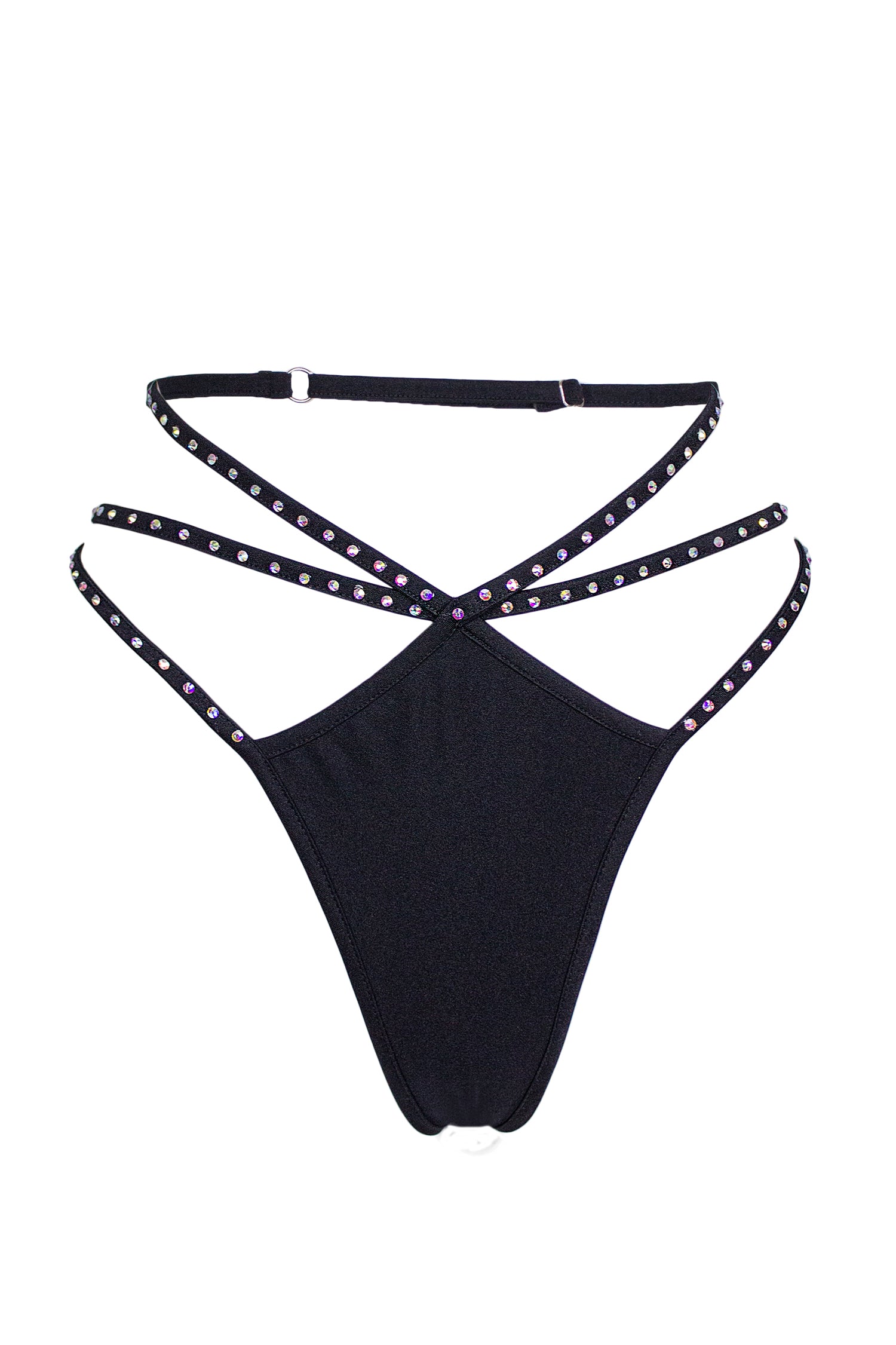 Cage thong with crystals scrunch back / ÉTOILE BLACK,BOTTOMS - EXES LINGERIE