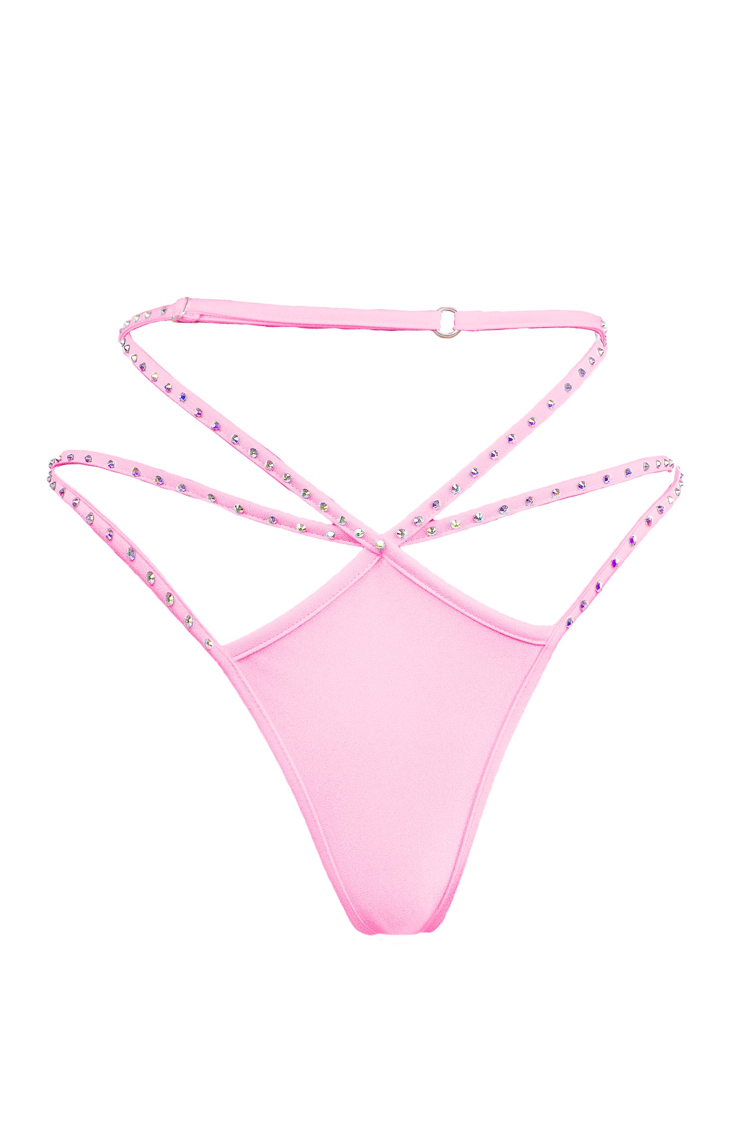 Cage thong with crystals scrunch back / ÉTOILE BABY PINK