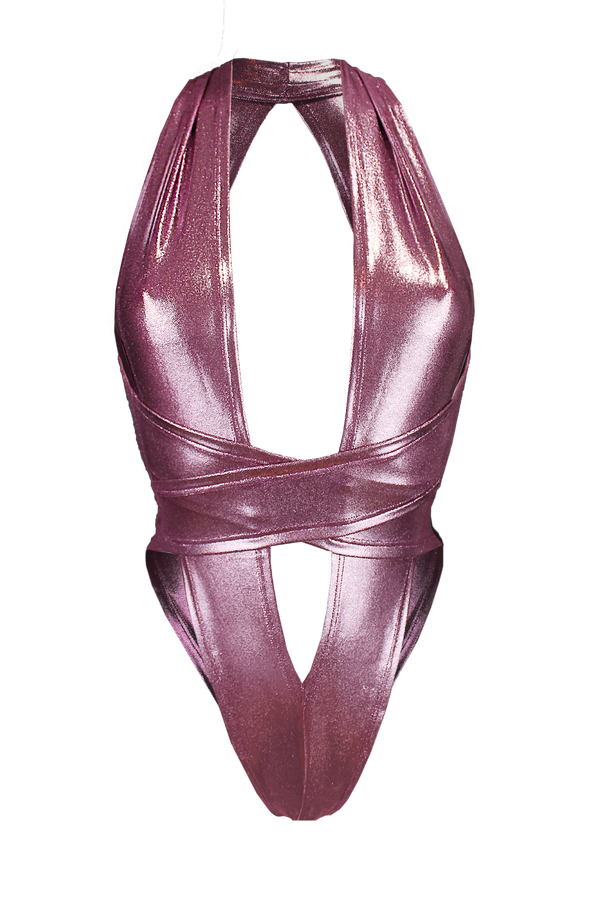 CRISS CROSS Hologram Bondage Bodysuit / RAVE Bodysuit / WINE