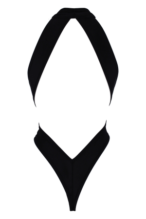 CRISS CROSS Bondage High-Cut Bodysuit / Festival Bodysuit / BLACK