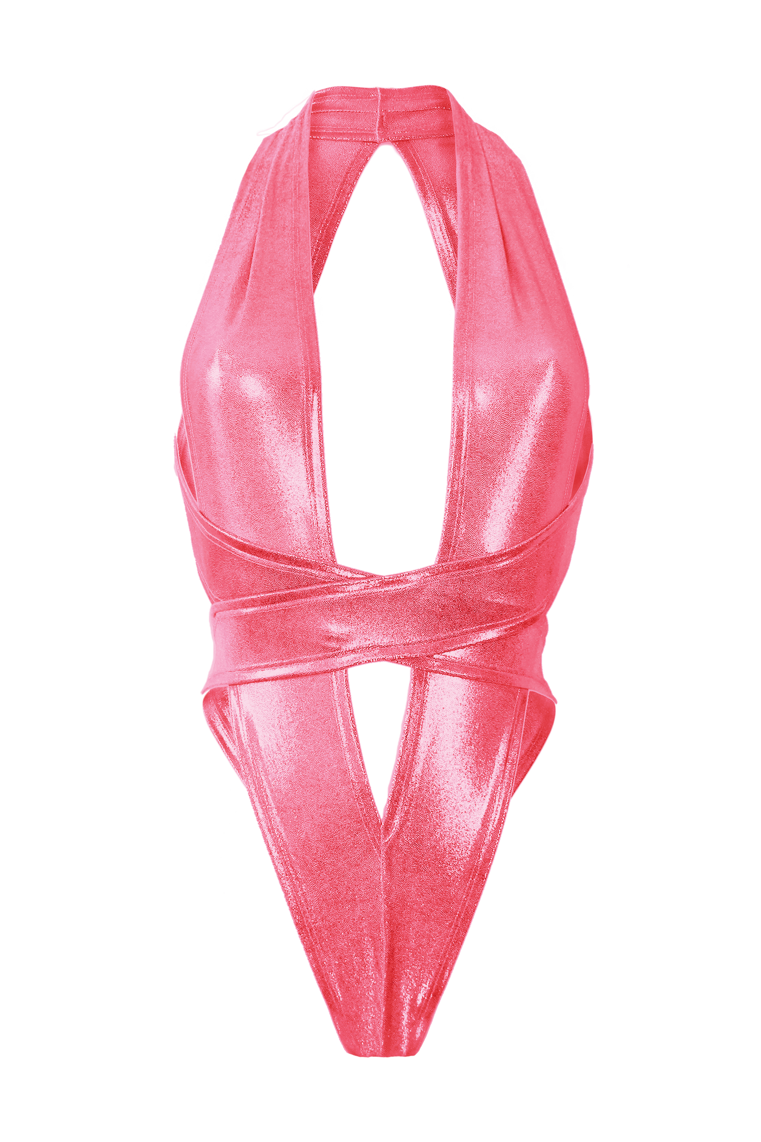 CRISS CROSS Hologram Bondage Bodysuit / RAVE Bodysuit / NEON CORAL,BODYSUITS - EXES LINGERIE