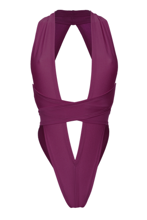 CRISS CROSS Bondage High-Cut Bodysuit / Festival Bodysuit / WINE