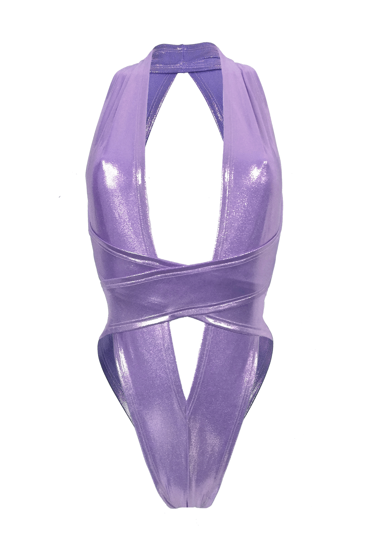 CRISS CROSS Hologram Bondage Bodysuit / RAVE Bodysuit / LILAC - EXES LINGERIE