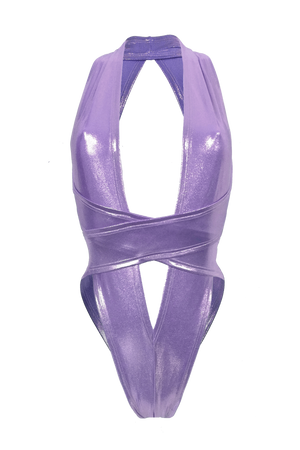 CRISS CROSS Hologram Bondage Bodysuit / RAVE Bodysuit / LILAC - EXES LINGERIE