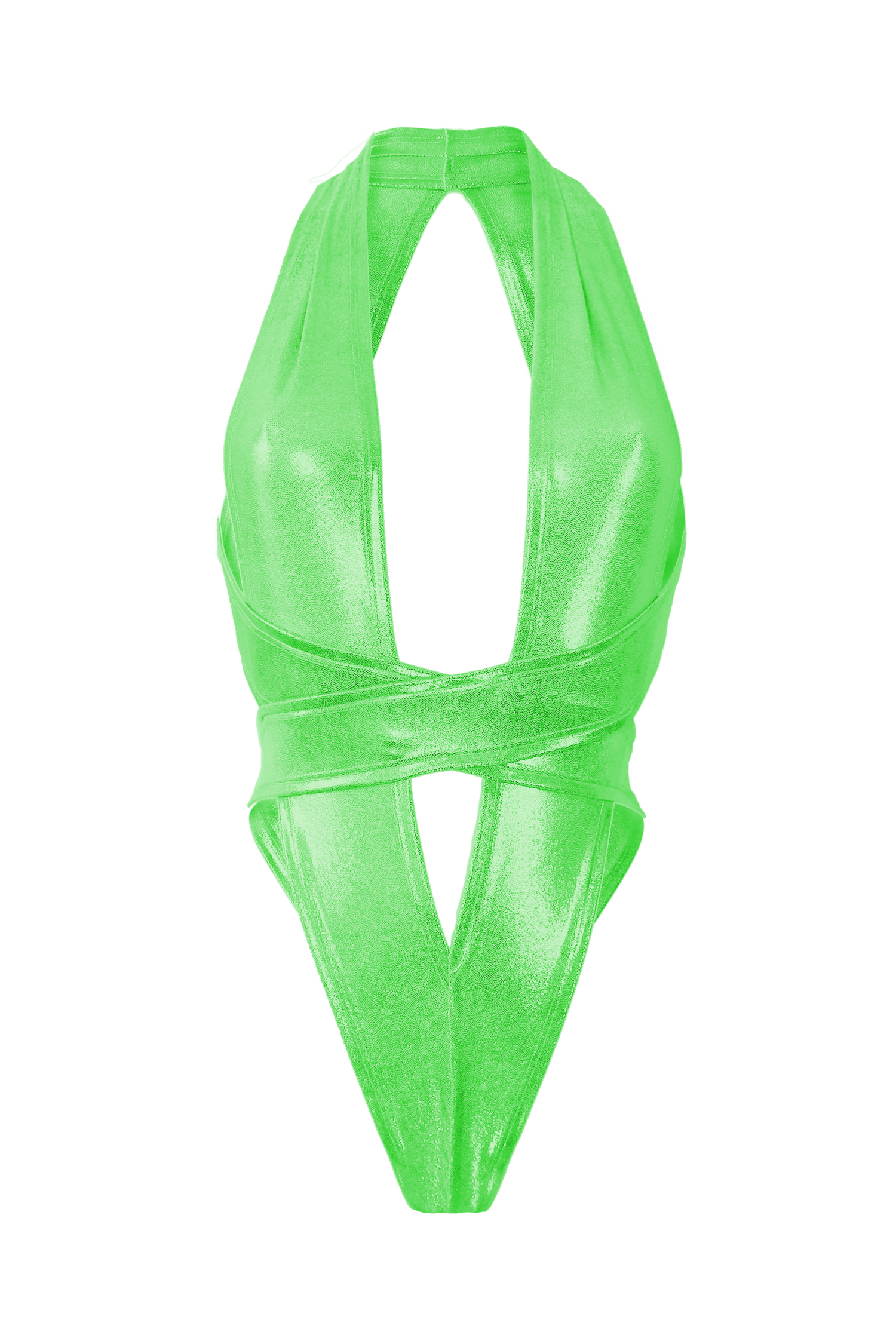 CRISS CROSS Hologram Bondage Bodysuit / RAVE Bodysuit / NEON LIME