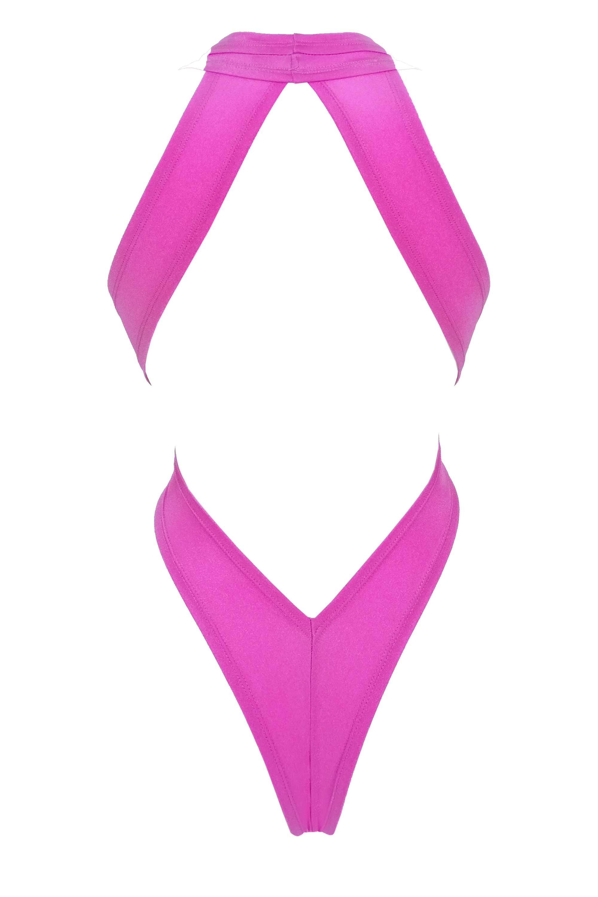 CRISS CROSS Bondage High-Cut Bodysuit / Festival Bodysuit / NEON PINK)