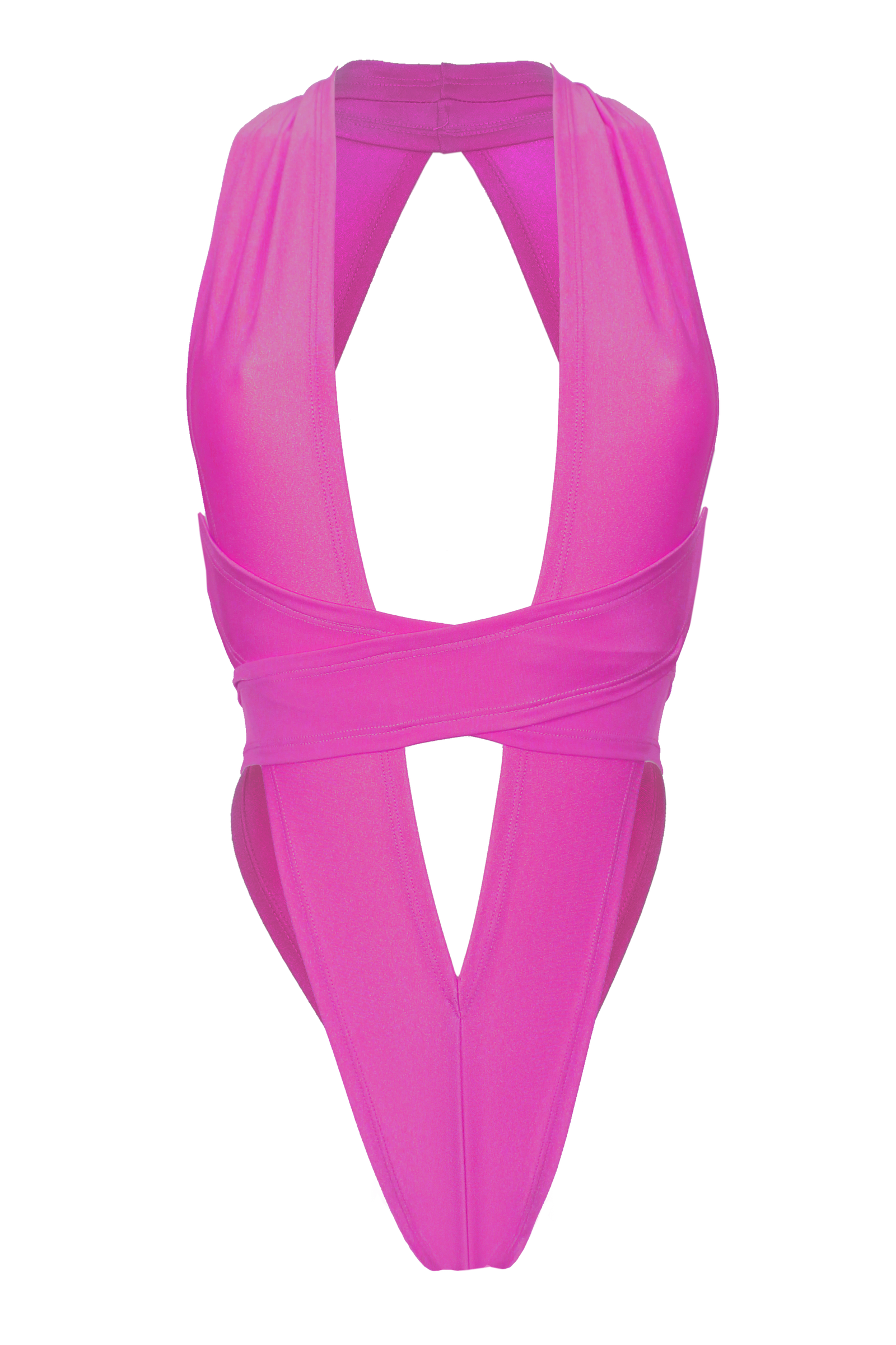 CRISS CROSS Bondage High-Cut Bodysuit / Festival Bodysuit / NEON PINK,BODYSUITS - EXES LINGERIE