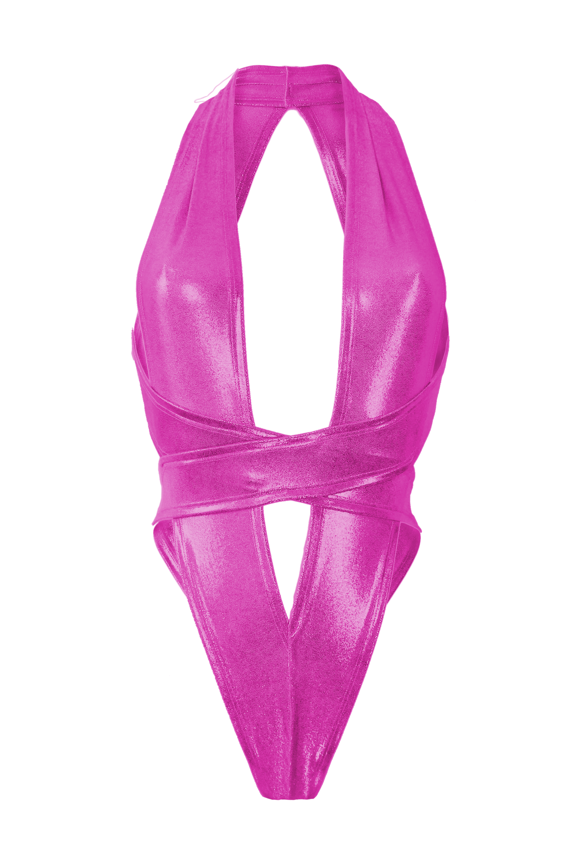 CRISS CROSS Hologram Bondage Bodysuit / RAVE Bodysuit / NEON PINK - EXES LINGERIE