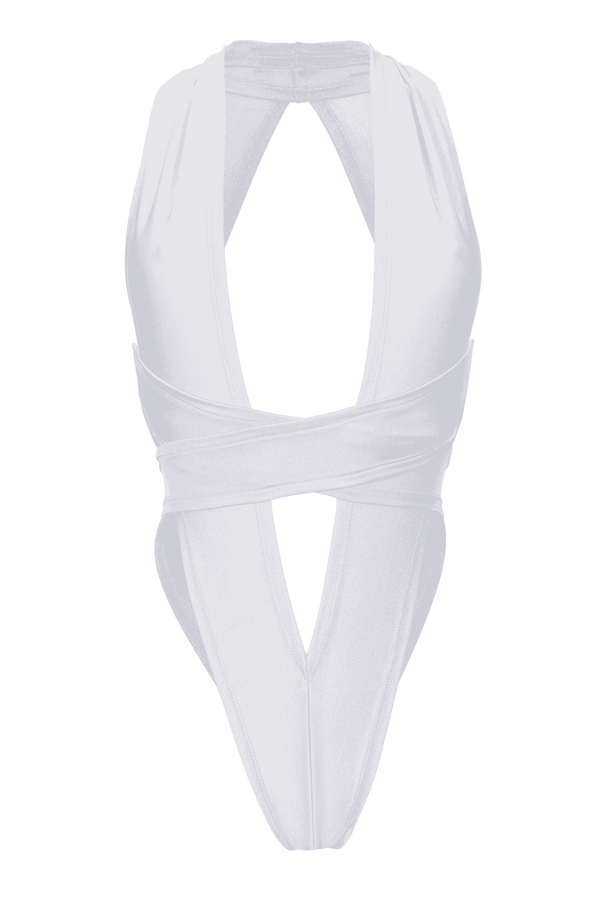 CRISS CROSS Bondage High-Cut Bodysuit / Festival Bodysuit / WHITE