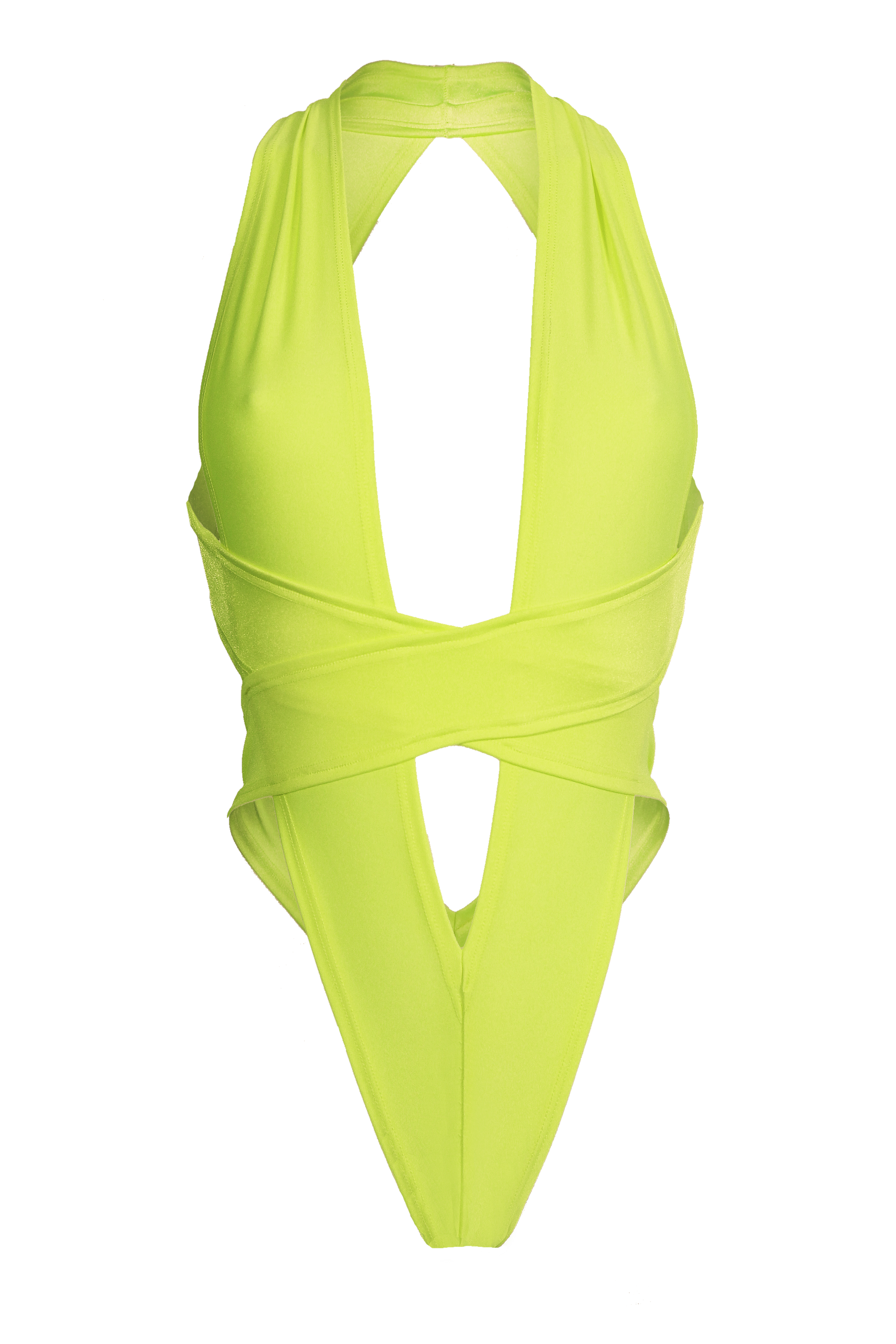 CRISS CROSS Bondage High-Cut Bodysuit / Festival Bodysuit /NEON YELLOW