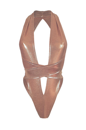 CRISS CROSS Holographic Bondage Bodysuit / RAVE Bodysuit / BRONZE