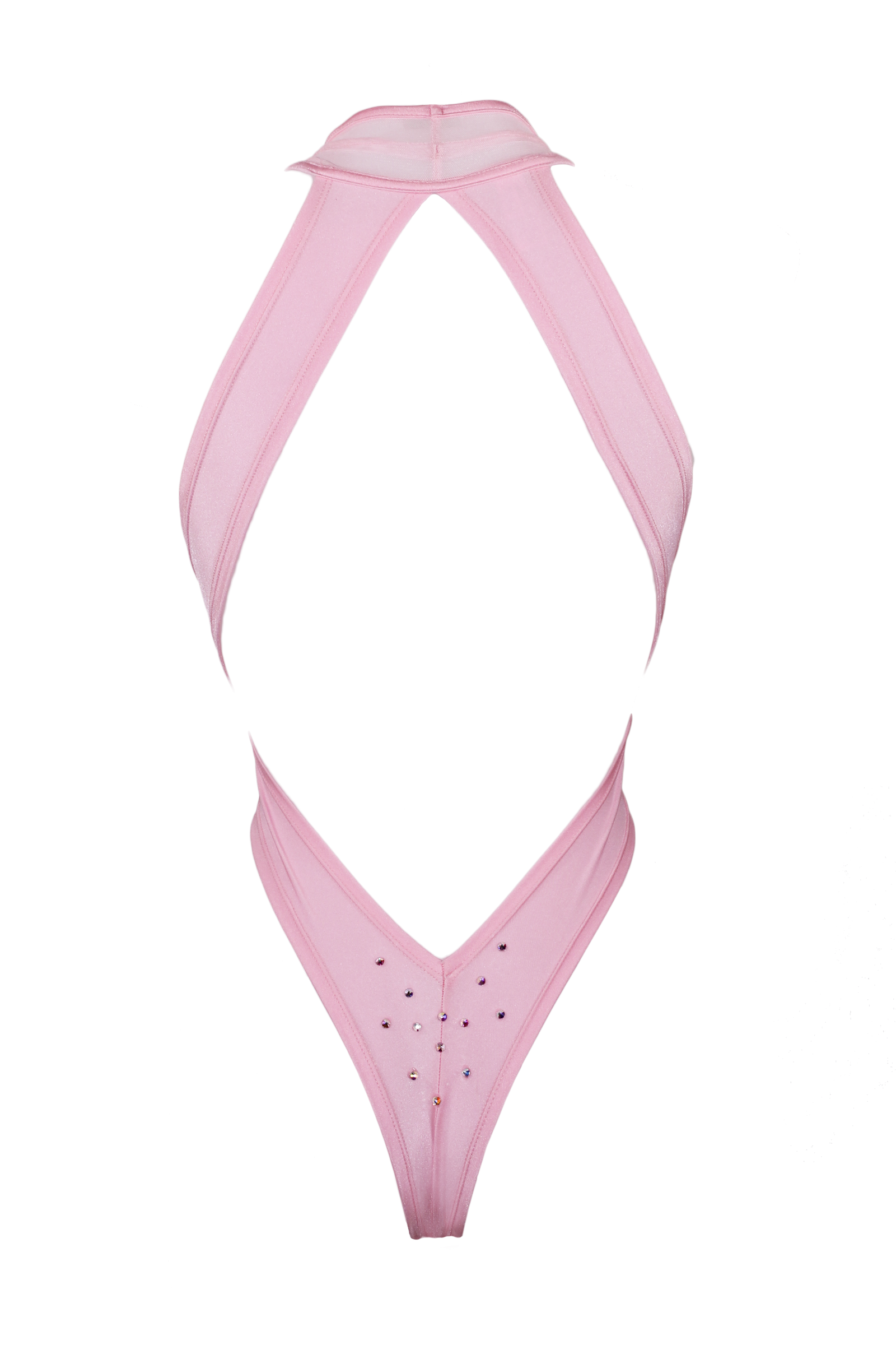 CRISS CROSS Mesh Crystals Bodysuit / Sexy lingerie / BABY PINK,BODYSUITS - EXES LINGERIE