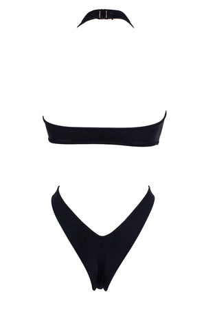 Open front holographic bodysuit Cut-out front Wrap tie/ Swimwear bodysuit / BLACK HOLO