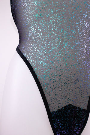 High Cut sheer Holographique Mesh Bodysuit SKINNY / Sexy Lingerie  / BLACK