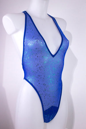 High Cut sheer Holographique Mesh Bodysuit SKINNY / Sexy Lingerie  / ROYAL BLUE