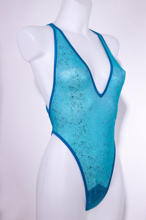 High Cut sheer Holographique Mesh Bodysuit SKINNY / Sexy Lingerie  / TEAL