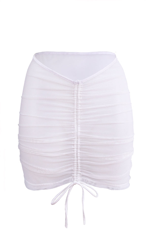 Drawstring Ruched Mini Skirt Cover-up / Mesh Skirt / RUCHED SKIRT WHITE