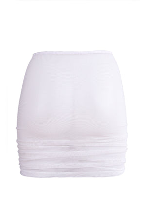 Drawstring Ruched Mini Skirt Cover-up / Mesh Skirt / RUCHED SKIRT WHITE