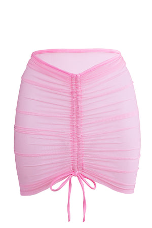 Drawstring Ruched Mini Skirt Cover-up / Mesh Skirt / RUCHED SKIRT BABY PINK