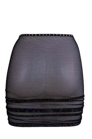 Drawstring Ruched Mini Skirt Cover-up / Mesh Skirt/ RUCHED SKIRT BLACK
