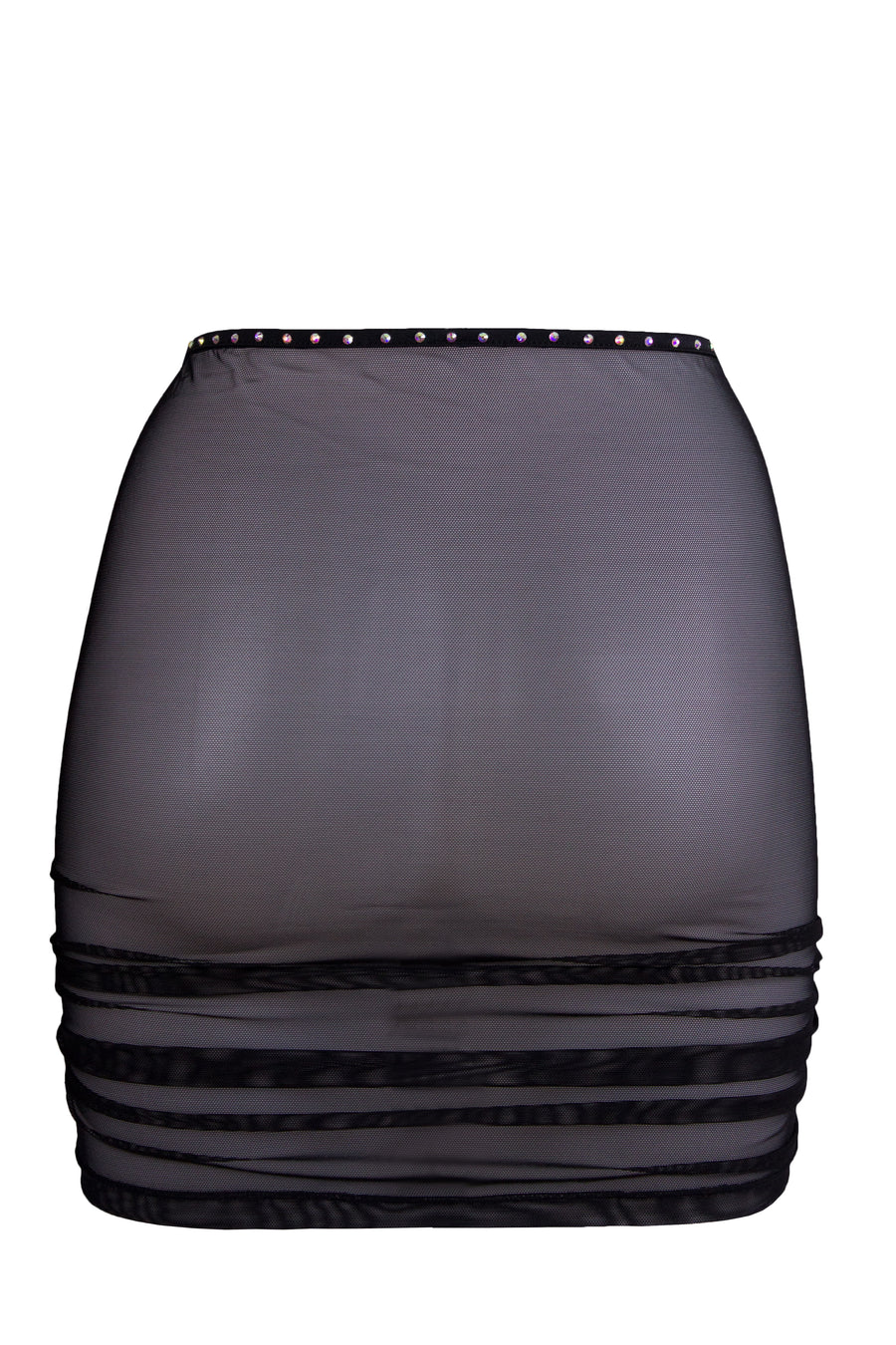 Rhinestone Mesh Skirt Cover-up / Drawstring Ruched Skirt / Crystals RUCHED BLACK