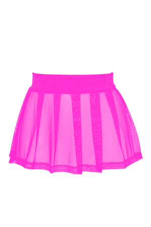 Pleated Mini skirt sheer mesh / Festival & Rave skirt / NEON PINK