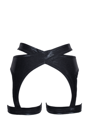 Criss Cross Holographic Garter Belt / X-GARTER HOLO BLACK - EXES LINGERIE