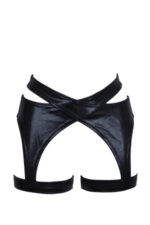 Criss Cross Holographic Garter Belt / X-GARTER HOLO BLACK - EXES LINGERIE