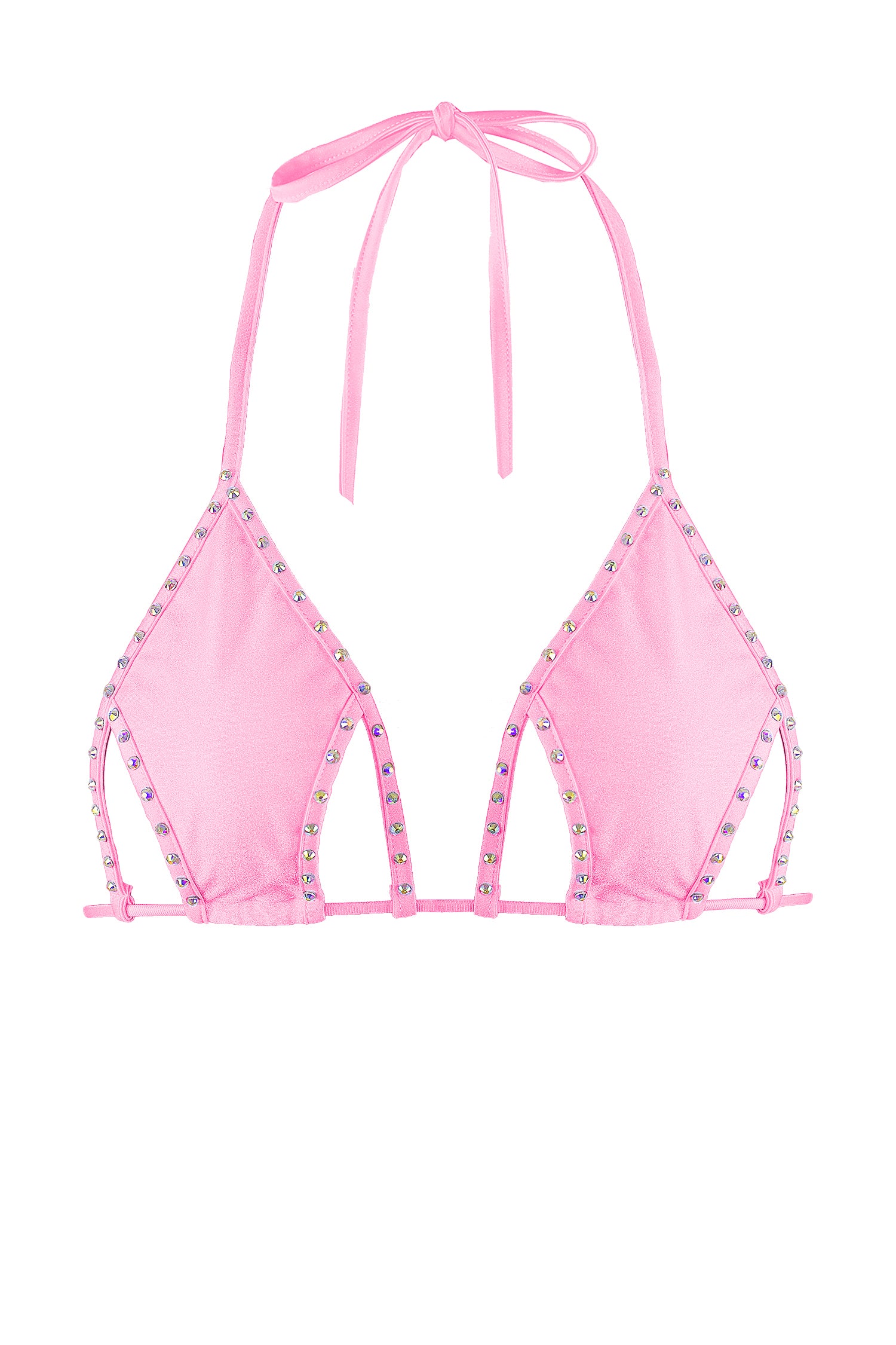 Cut-out Triangle Bikini Top with Rhinestones / Cut-Out Crystals BABY PINK,TOPS - EXES LINGERIE