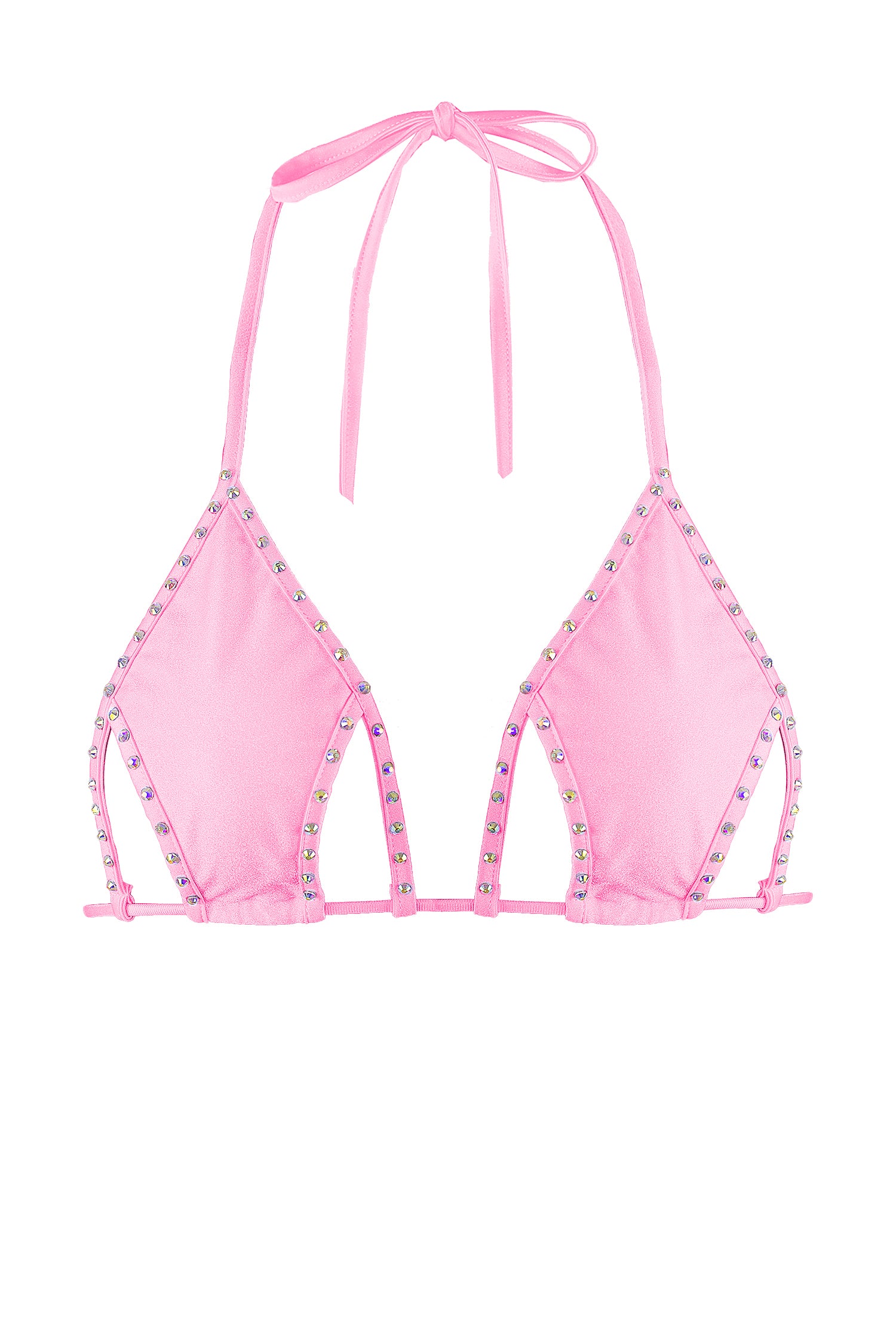 Cut-out Triangle Bikini Top with Rhinestones / Cut-Out Crystals BABY PINK