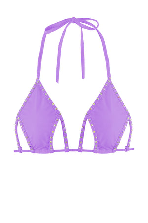 Cut-out Triangle Bikini Top with Rhinestones / Cut-Out Crystals LILAC