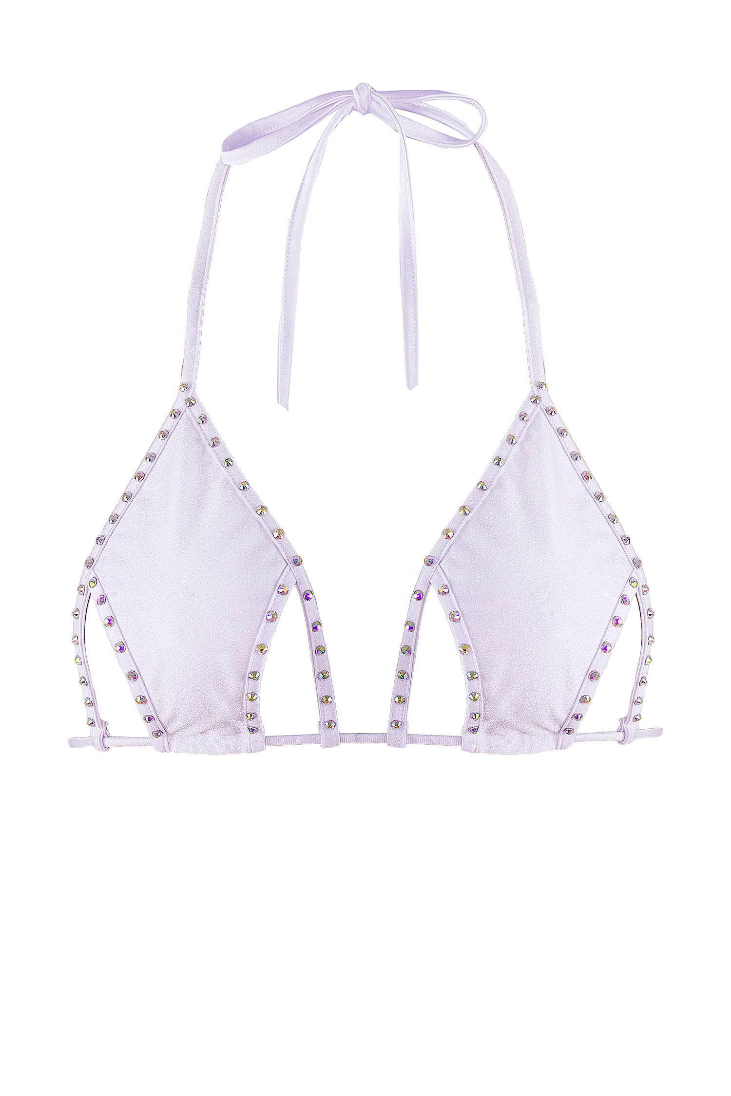 Cut-out Triangle Bikini Top with Rhinestones / Cut-Out Crystals WHITE,TOPS - EXES LINGERIE